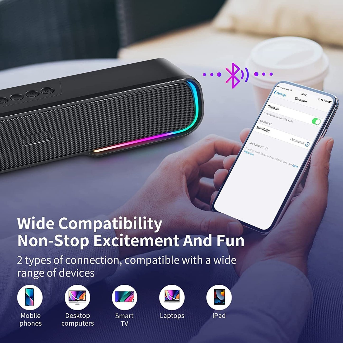 Occiam Computer Speaker Sound Bar - Wired & Wireless Bluetooth 5.0 Surround Bass Audio, Black Smart Home Speakers with AUX TFcard Connection - Best Theater Loud Speaker for PC TV Desktop & Room