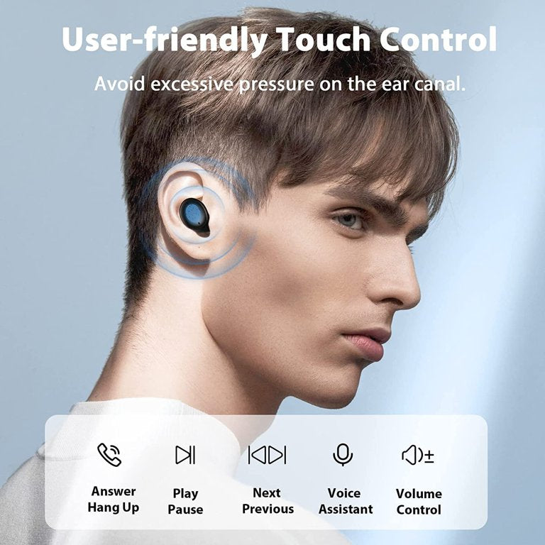 Occiam True Wireless Earbuds Bluetooth 5.0 Headphones Touch Control with Wireless Charging Case IPX7 Waterproof Stereo Earphones in-Ear Built-in Mic Headset Premium Deep Bass Black