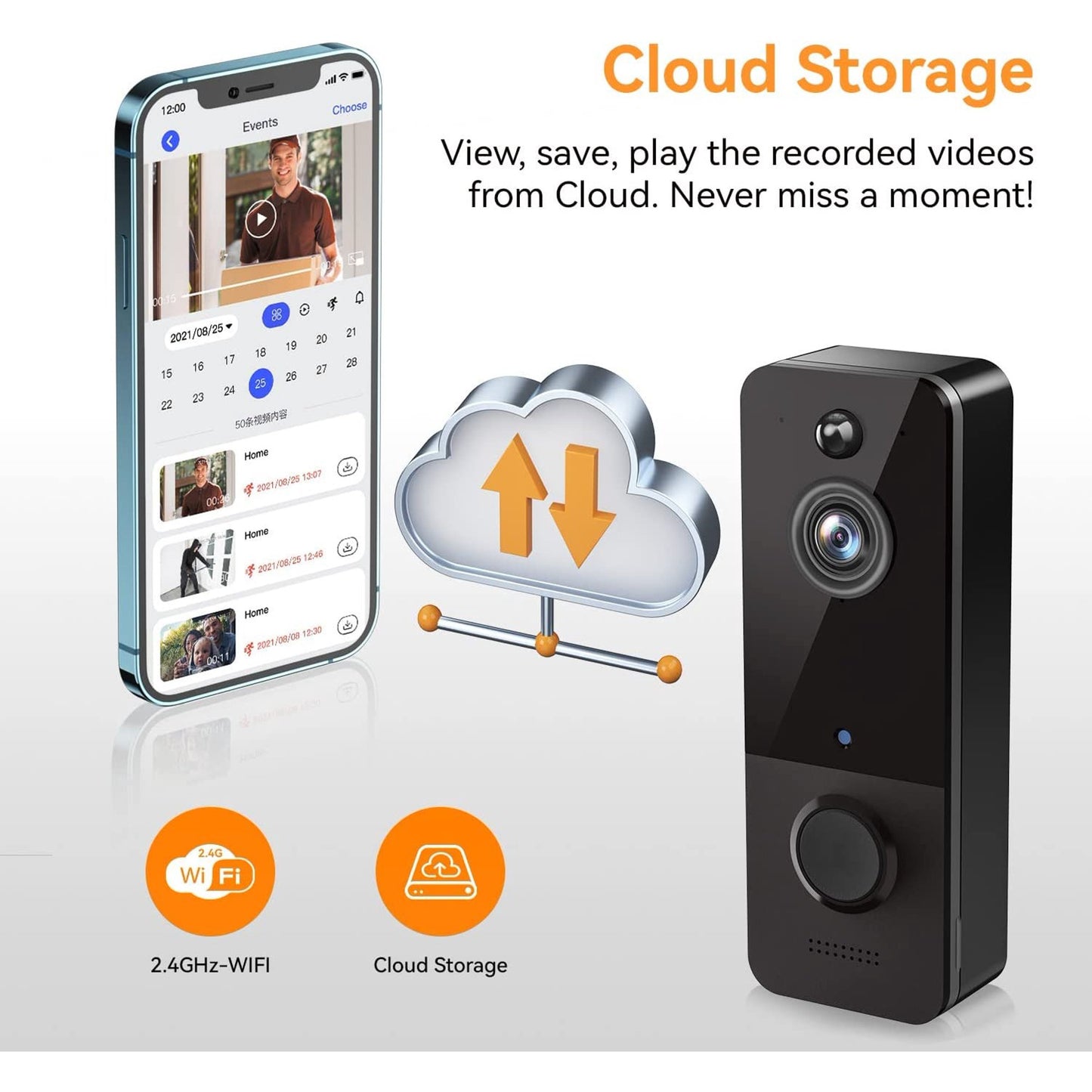 Occiam Wireless Doorbell Camera,Smart Video Doorbell Camera with AI Smart Human Detection,Cloud Storage,HD Live Image,Night Vision, 2.4G WiFi Compatible,Battery Powered,100% Wire-Free