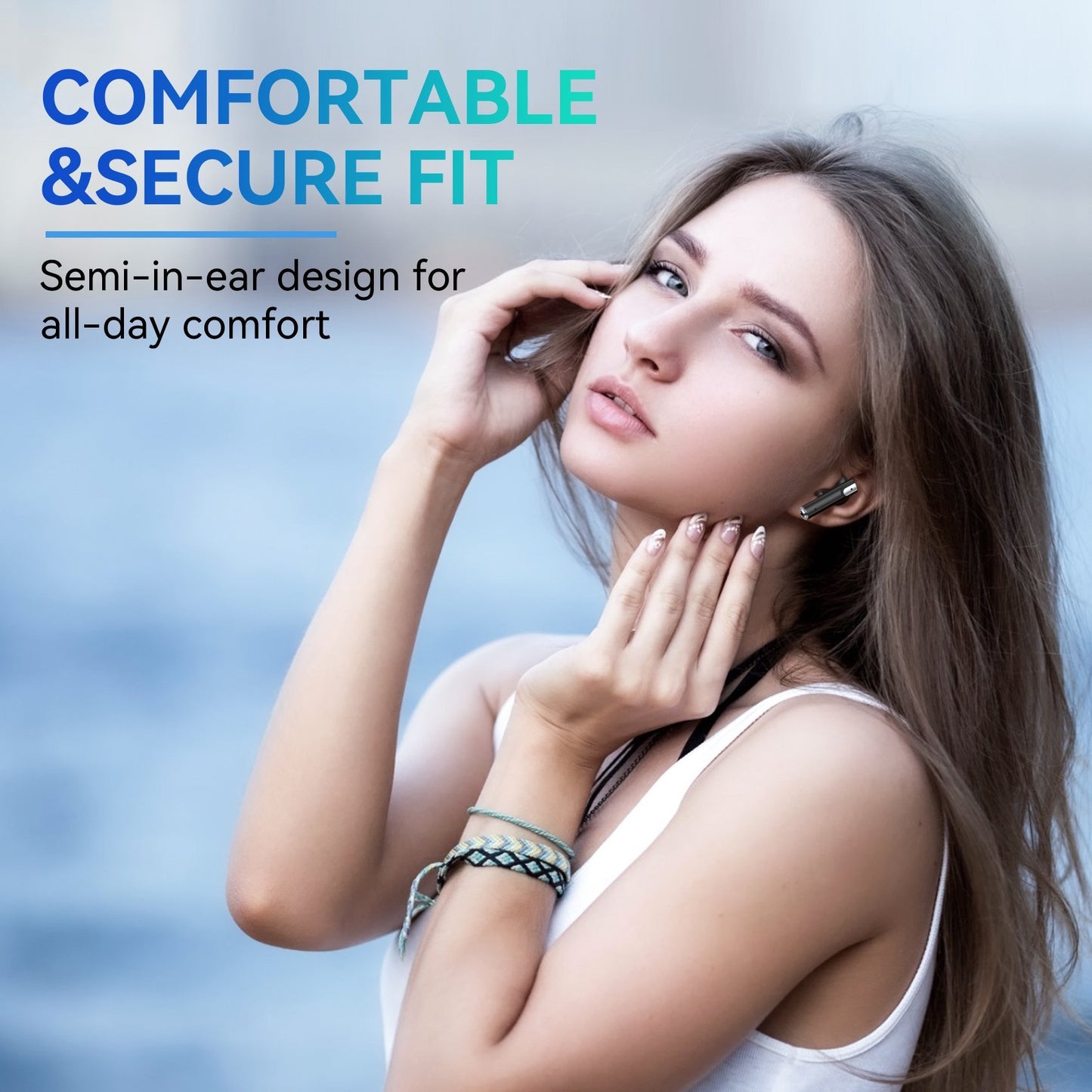 Wireless Earbuds Bluetooth 5.0 Headphones IPX5 Waterproof TWS Deep Bass Stereo Noise Cancelling Headset in Ear 50H Playtime Mic USB-C Charging Case LED Battery Display for Sport