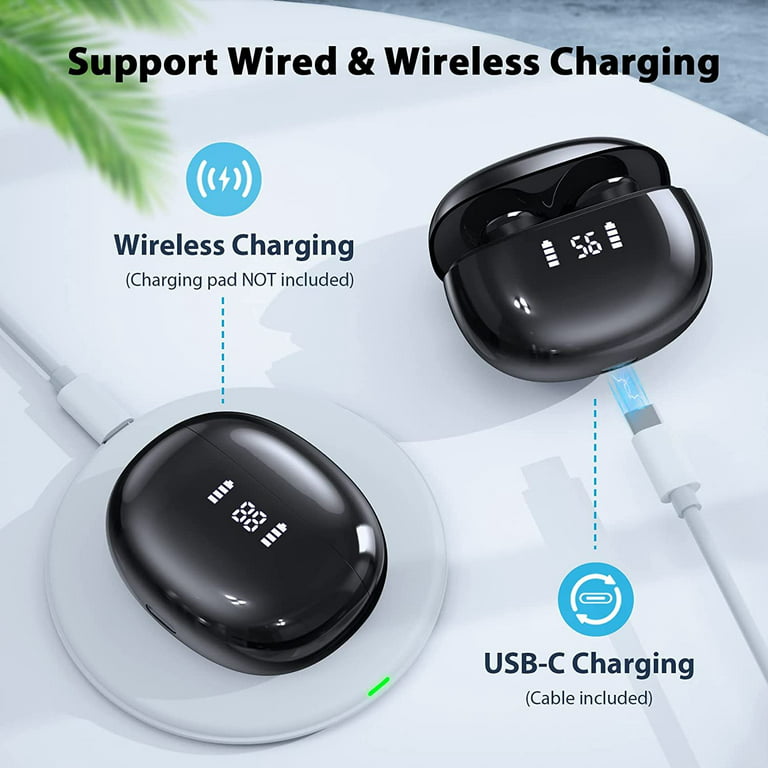 Occiam True Wireless Earbuds Bluetooth 5.0 Headphones Touch Control with Wireless Charging Case IPX7 Waterproof Stereo Earphones in-Ear Built-in Mic Headset Premium Deep Bass Black