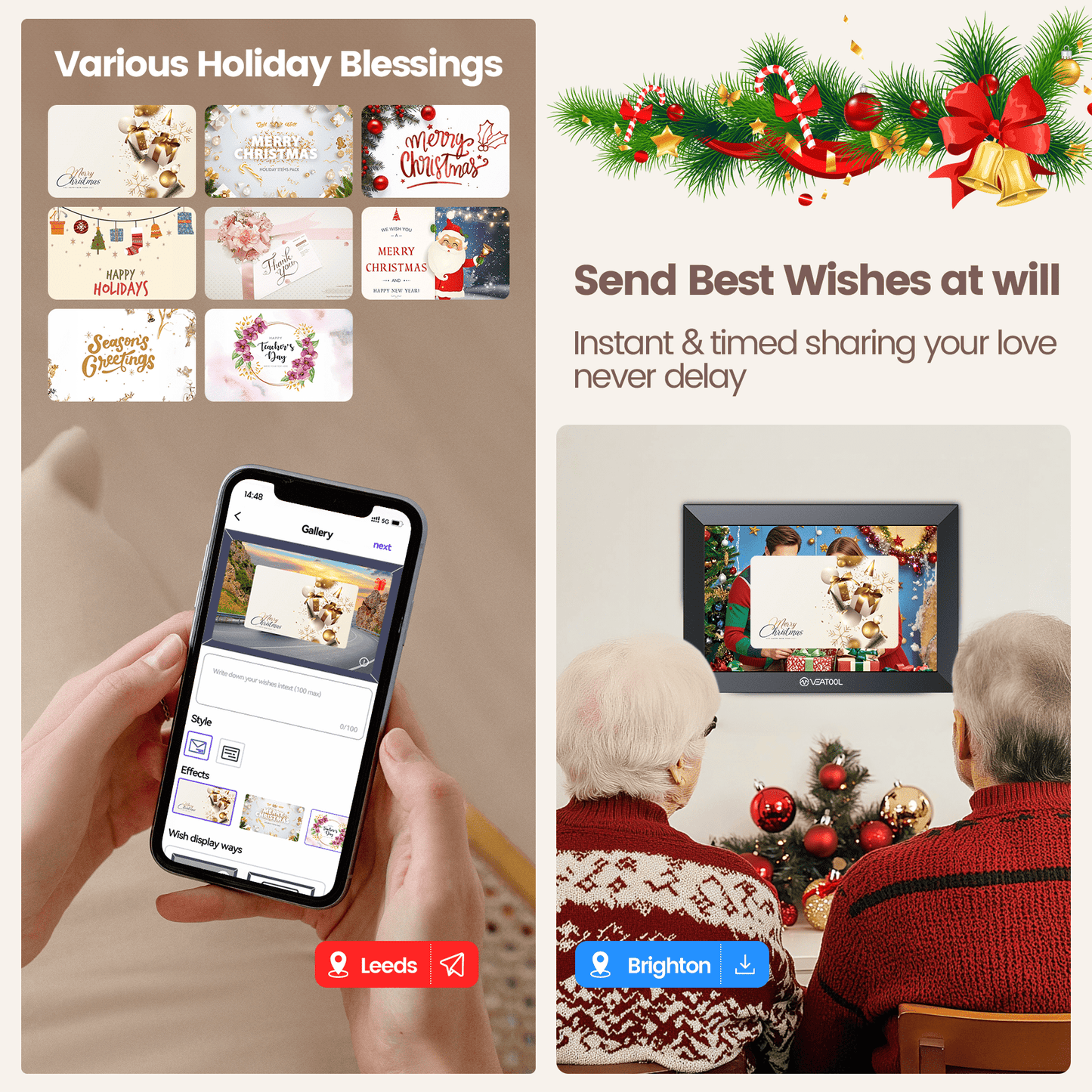 VEAT00L WiFi Digital Picture Frame 10.1 Inch, 1080P IPS Touch Screen Digital Photo Frame with 32GB Memory, Auto-Rotate, Wall Mountable, Instantly Send Photos or Videos from Anywhere via Uhale App