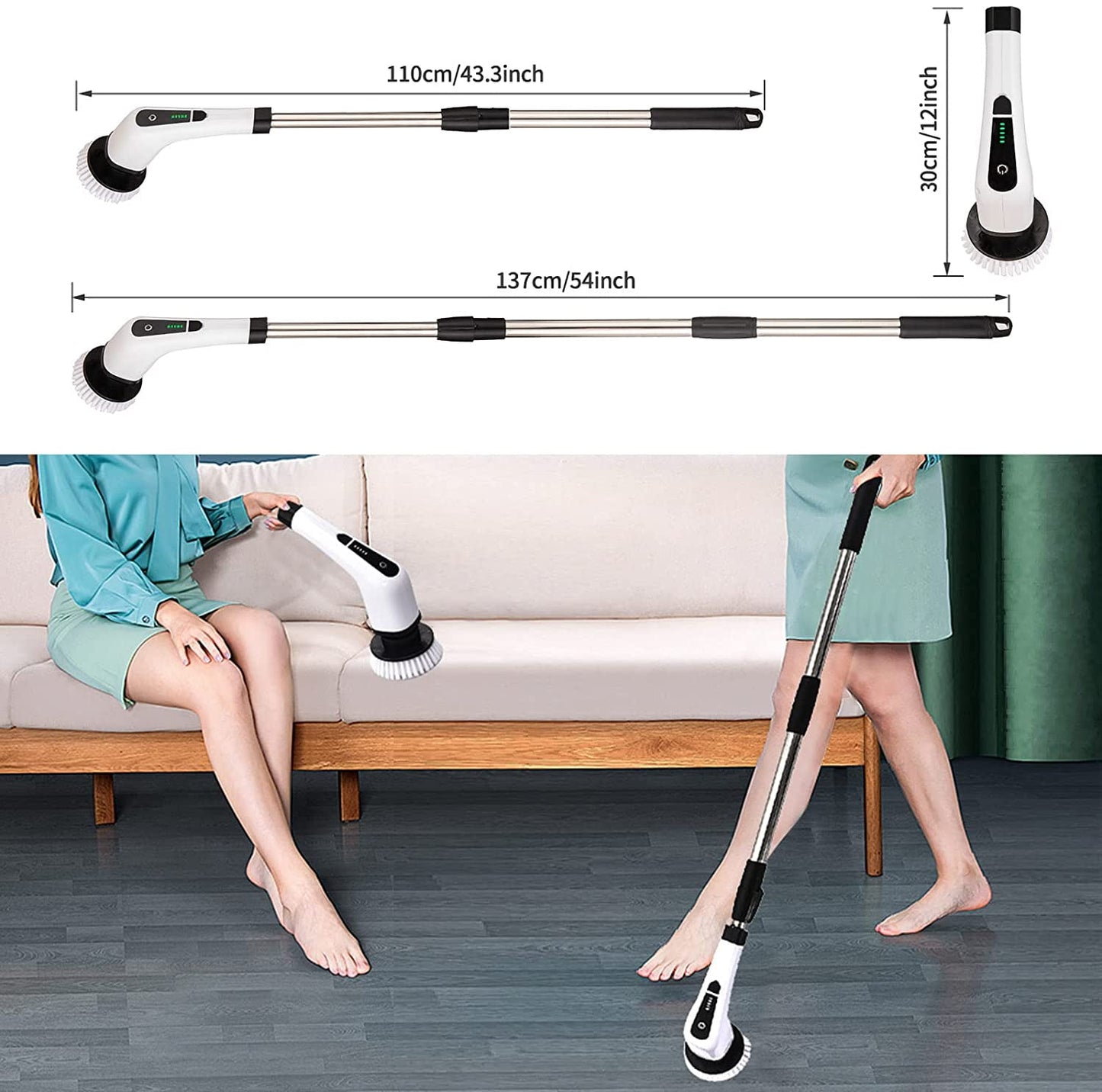 Electric Spin Scrubber, Cordless Bathroom Scrubber Cleaning Brush 2 Speed with Adjustable Handle & Brush Head Angle for Shower Bathroom Tub Tile