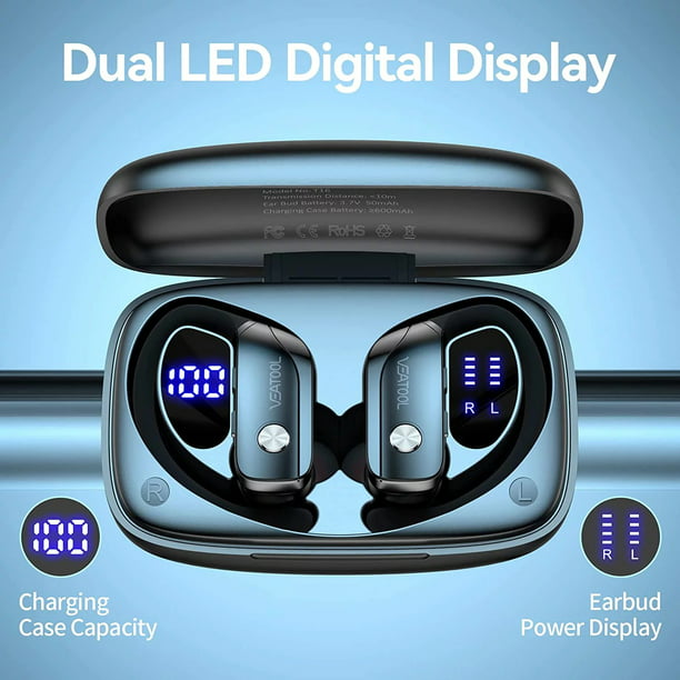 Wireless Earbuds Bluetooth Headphones 48hrs Play Back Sport Earphones with LED Display Over-Ear Buds with Earhooks Built-in Mic Headset for Workout