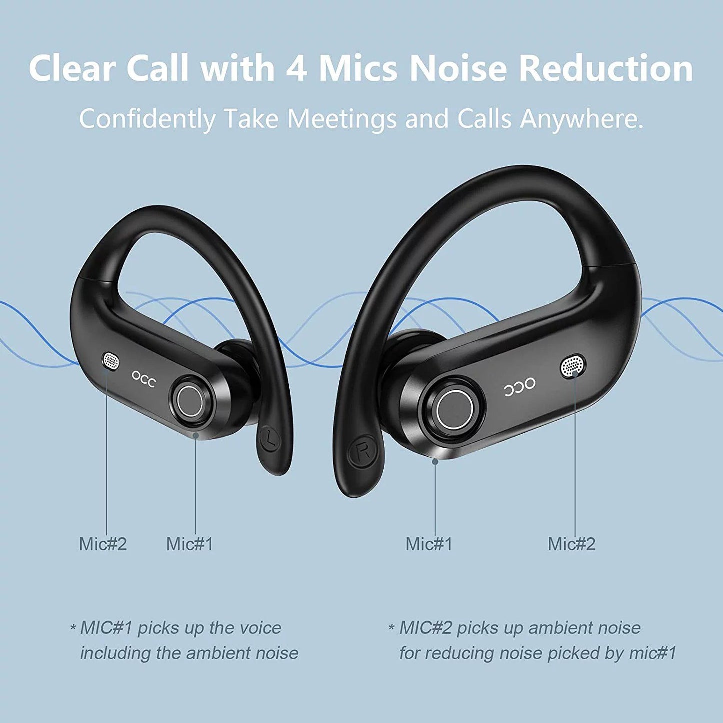 Bluetooth Headphones 4 Mic Noise Cancelling for Calls, Wireless Earbuds with 2200mAh Charging Case, Support Wireless Charging, Compatible with iPhone 13 Pro Max XS XR Samsung Android