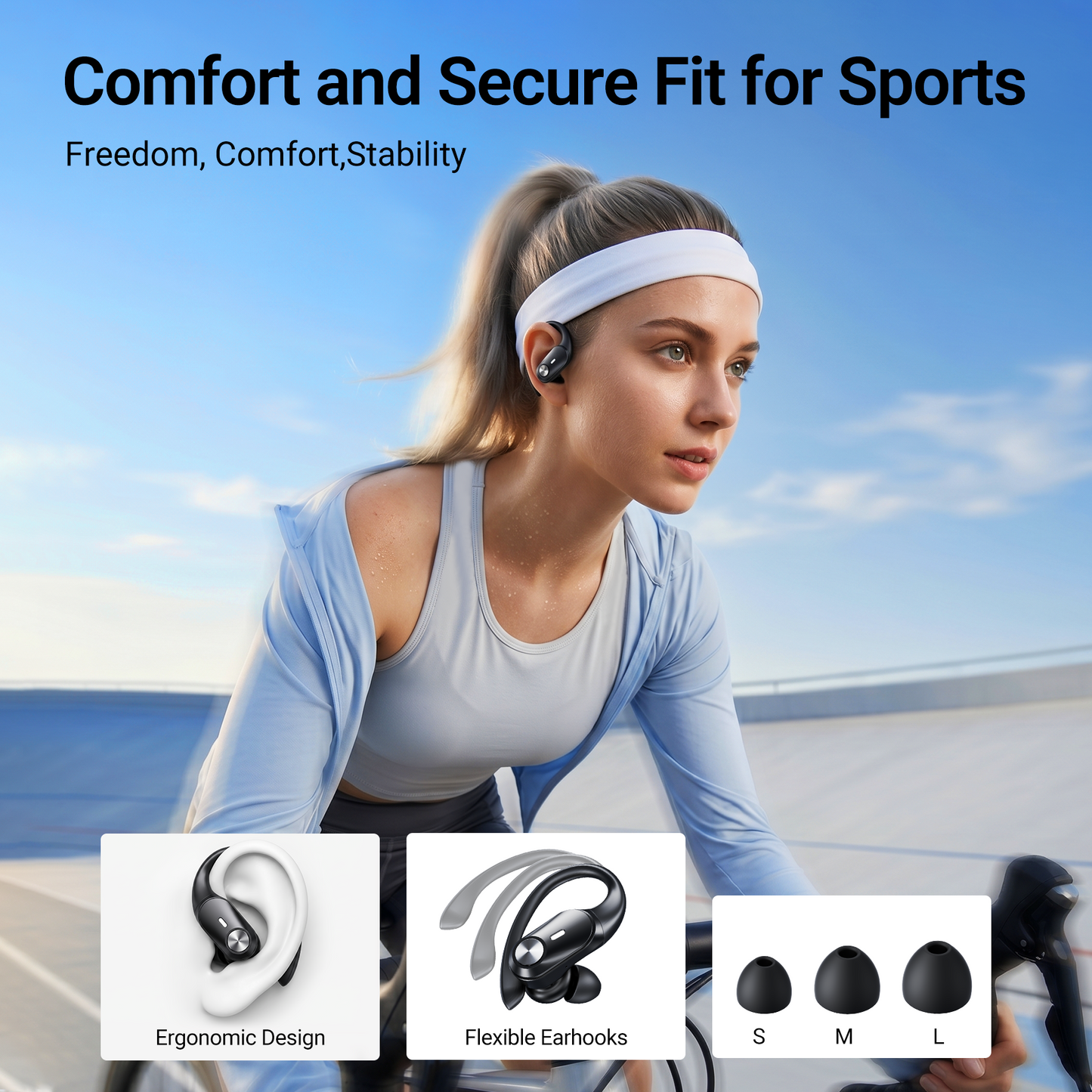 VEATOOL Hybrid Active Noise Cancelling Wireless Ear Buds, Bluetooth Earbuds Stereo Ear Buds, ANC Sports Earphones, IPX7 Waterproof Headset for Workout/Running