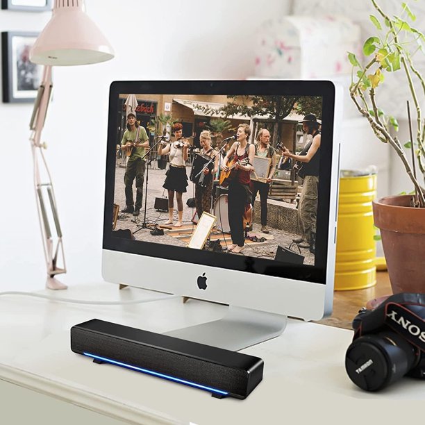Computer Speakers, Wired Computer Soundbar Powered by USB, Small PC Speaker, Mini Sound Bar with HiFi-Quality Sound, Loud Volume, Rich Bass for Windows PCs, Desktop, Monitor, Laptops