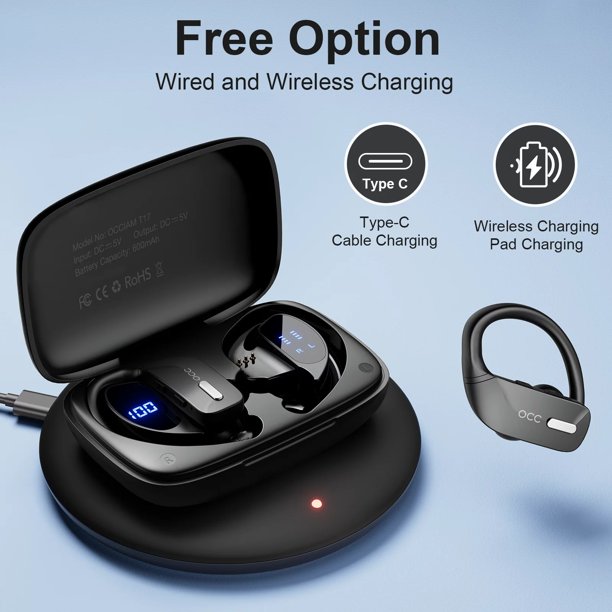 Wireless Earbuds occiam Bluetooth Headphones 48H Play Back Earphones in Ear Waterproof with Microphone LED Display for Sports Running Workout