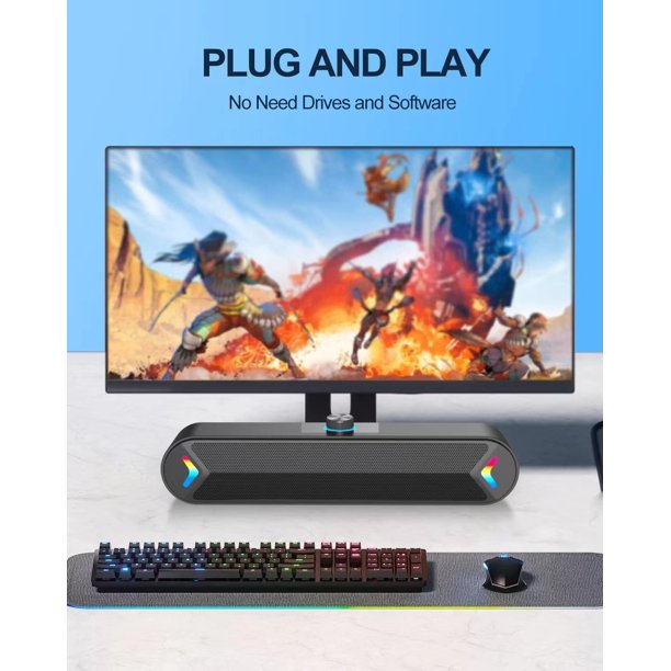 Occiam Computer Speakers,Wired USB-Powered PC Speakers with 10W Stereo Sound,Sound-bar Speakers for PC Desktop Computer Laptop Monitor