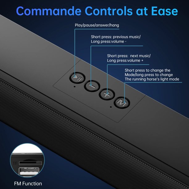 Sound Bar for tv, 20W TV Speakers Wireless Bluetooth Sound Bar with 3D Surround Sound System, Enhanced Bass Technology, Optical/Aux/USB Compatible- 16 Inch