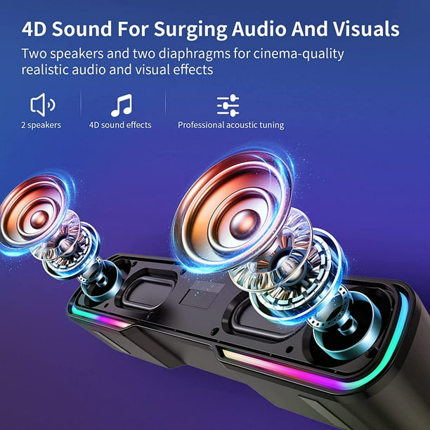 Occiam Computer Speaker Sound Bar - Wired & Wireless Bluetooth 5.0 Surround Bass Audio, Black Smart Home Speakers with AUX TFcard Connection - Best Theater Loud Speaker for PC TV Desktop & Room
