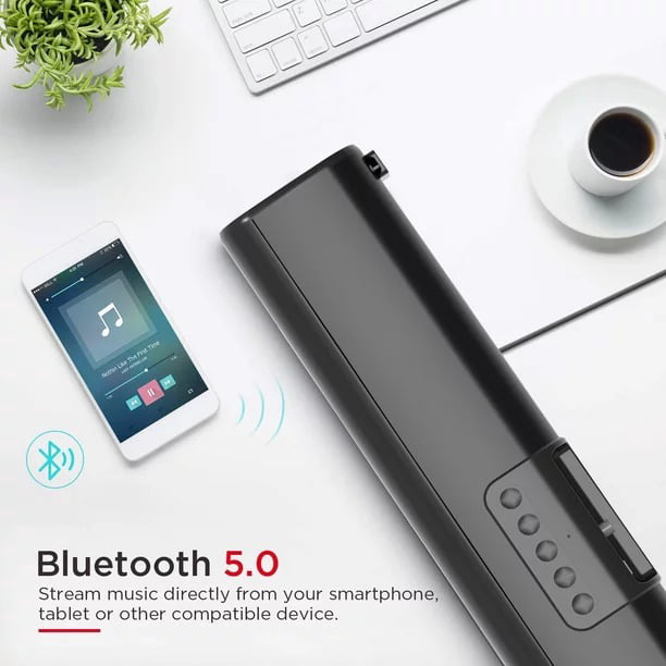 2.1ch Sound Bars for TV, Soundbar with Subwoofer, Wired & Wireless Bluetooth 5.0 3D Surround Speakers, Optical/HDMI/AUX/RCA/USB Connection, Wall Mountable, Remote Control