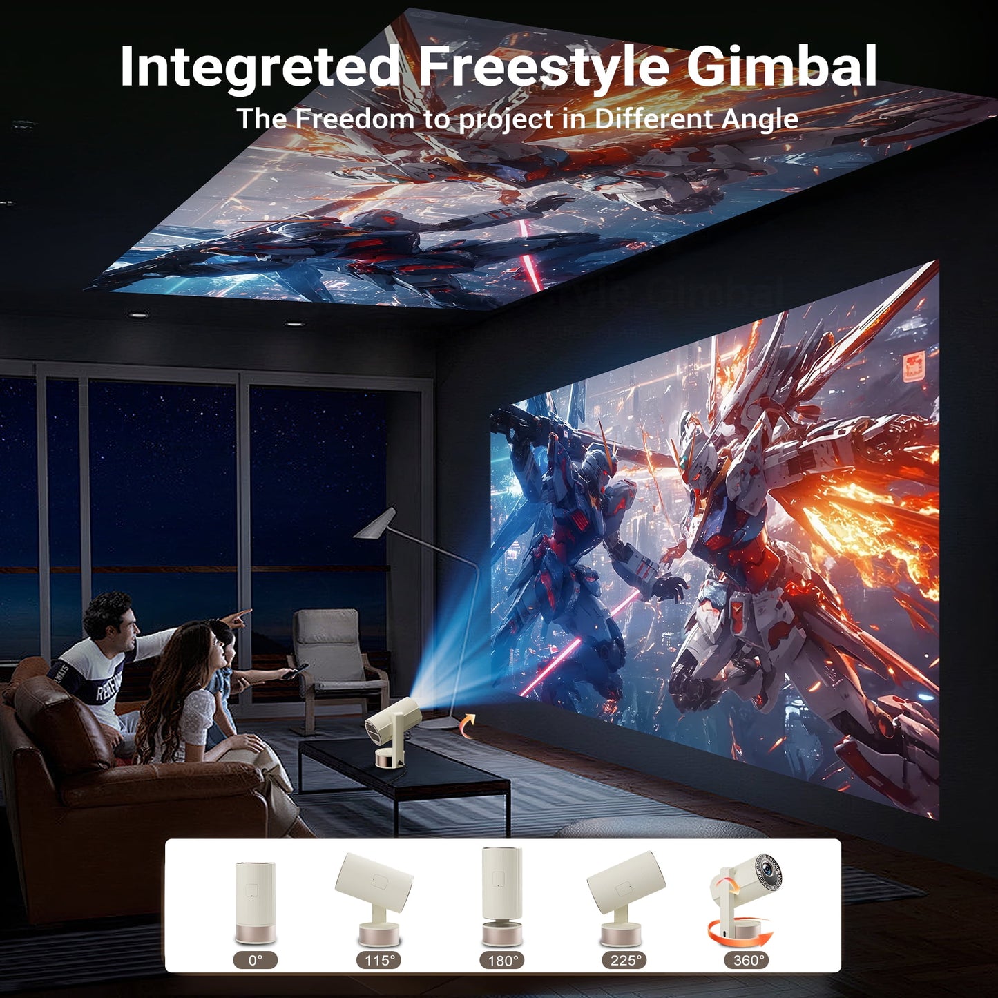 4K Projector with WiFi and Bluetooth, 3D Stereo Sound & Auto Keystone Video Projector, 600 ANSI Outdoor Movie Projector, 50% Zoom, MAX 220''Display