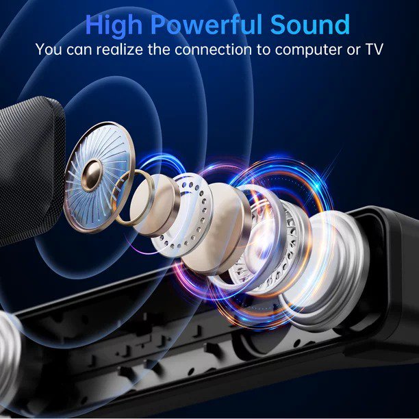 Sound Bar for tv, 20W TV Speakers Wireless Bluetooth Sound Bar with 3D Surround Sound System, Enhanced Bass Technology, Optical/Aux/USB Compatible- 16 Inch