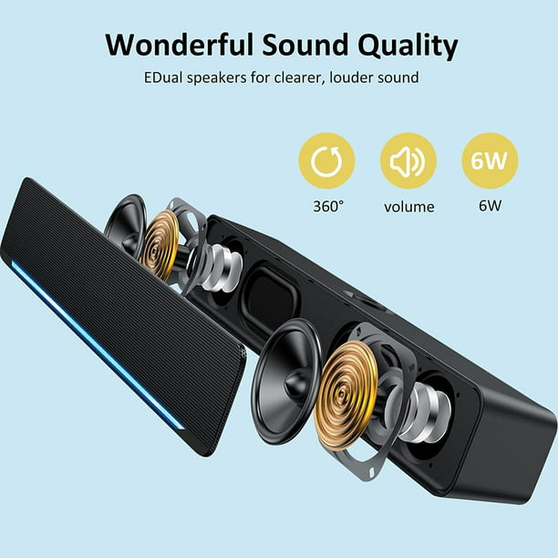 Computer Speakers, Wired Computer Soundbar Powered by USB, Small PC Speaker, Mini Sound Bar with HiFi-Quality Sound, Loud Volume, Rich Bass for Windows PCs, Desktop, Monitor, Laptops