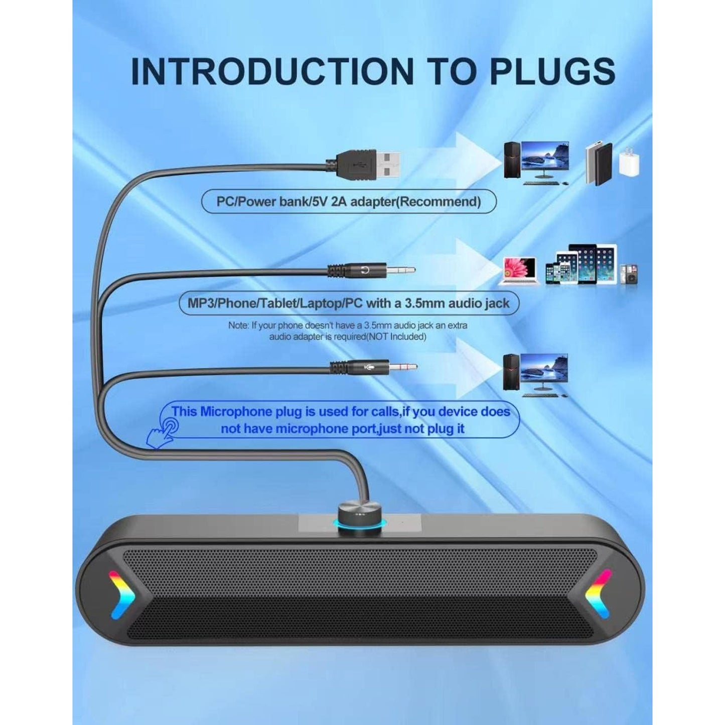 Occiam Computer Speakers,Wired USB-Powered PC Speakers with 10W Stereo Sound,Sound-bar Speakers for PC Desktop Computer Laptop Monitor