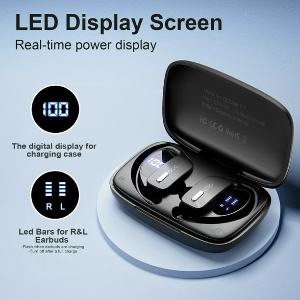 Wireless Earbuds occiam Bluetooth Headphones 48H Play Back Earphones in Ear Waterproof with Microphone LED Display for Sports Running Workout