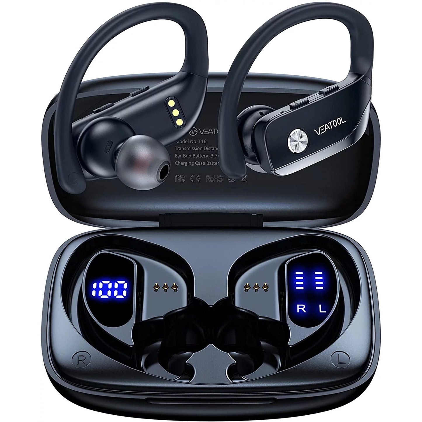 Wireless Earbuds Bluetooth Headphones 48hrs Play Back Sport Earphones with LED Display Over-Ear Buds with Earhooks Built-in Mic Headset for Workout