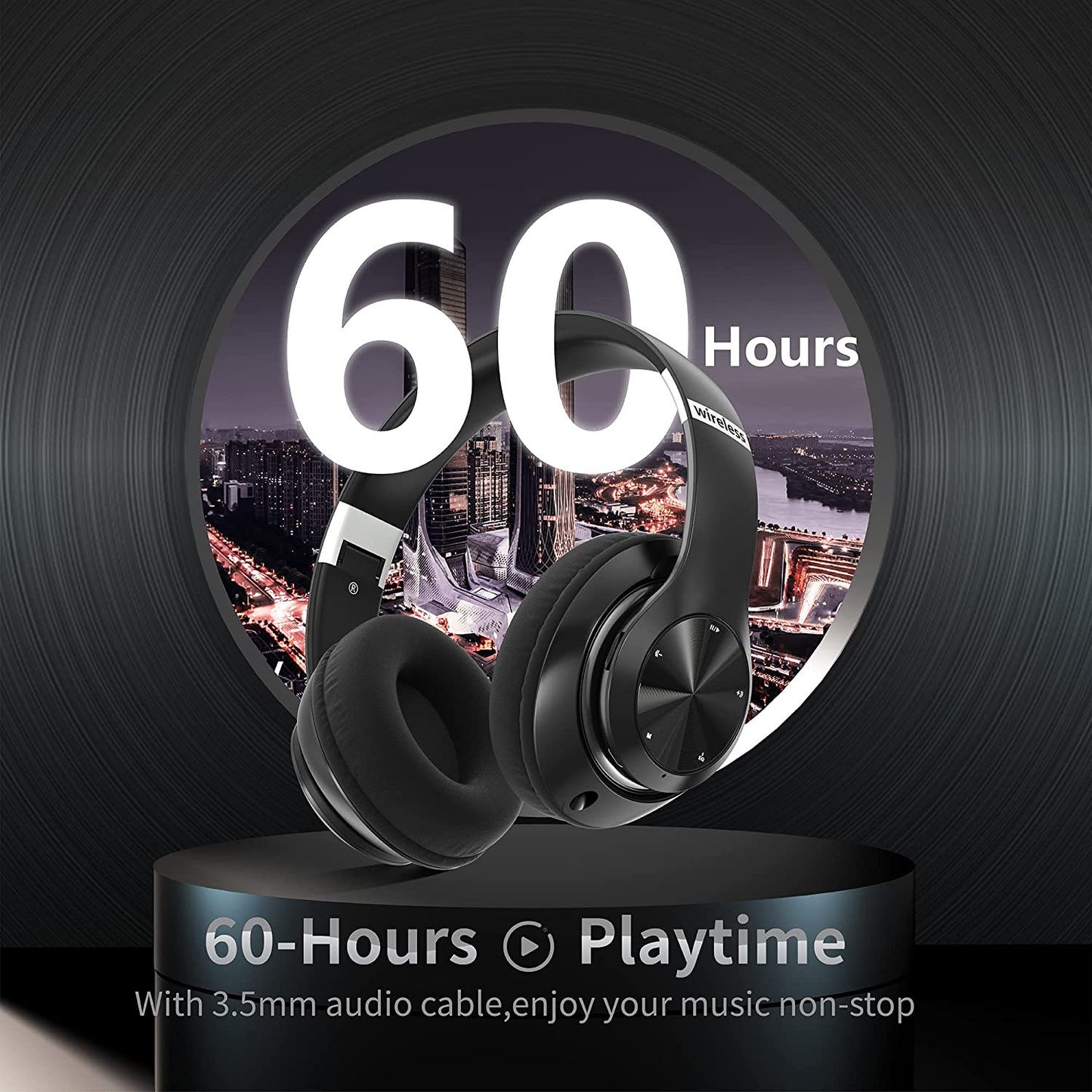 Wireless Bluetooth Headphones Over-Ear, 60H Playtime Foldable Lightweight and Wired Stereo Deep Bass Headset HiFi Stereo Sound with 6 EQ Modes