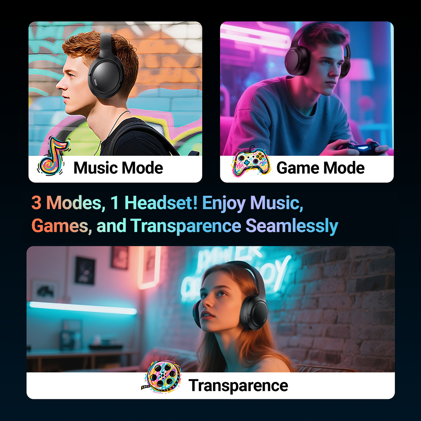 Hybrid Active Noise Cancelling Headphones Wireless Bluetooth Over Ear - 50dB ANC, 120H Playback, 6-MIC ENC Clear Calls, Hi-Res 360° Spatial Audio, Foldable Comfort for Travel Office