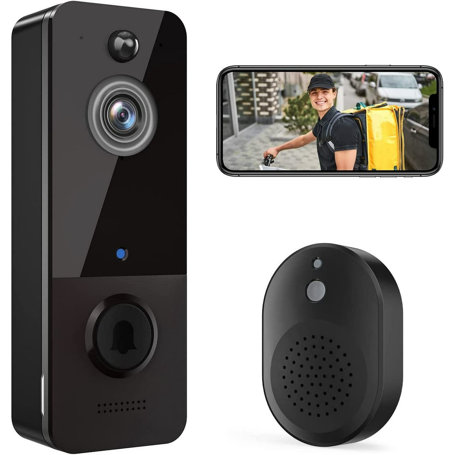 Occiam Wireless Doorbell Camera,Smart Video Doorbell Camera with AI Smart Human Detection,Cloud Storage,HD Live Image,Night Vision, 2.4G WiFi Compatible,Battery Powered,100% Wire-Free
