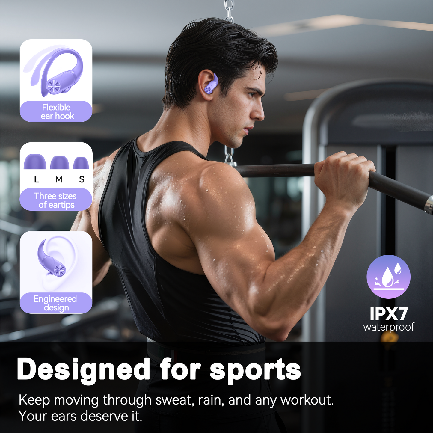 VEAT00L Wireless Earbuds, Bluetooth Headphones,Lightweight Earbuds with Ear Hooks,Bluetooth5.3 Wireless Earphones,88H Playtime, IPX7 Waterproof Running Headphones for Gym