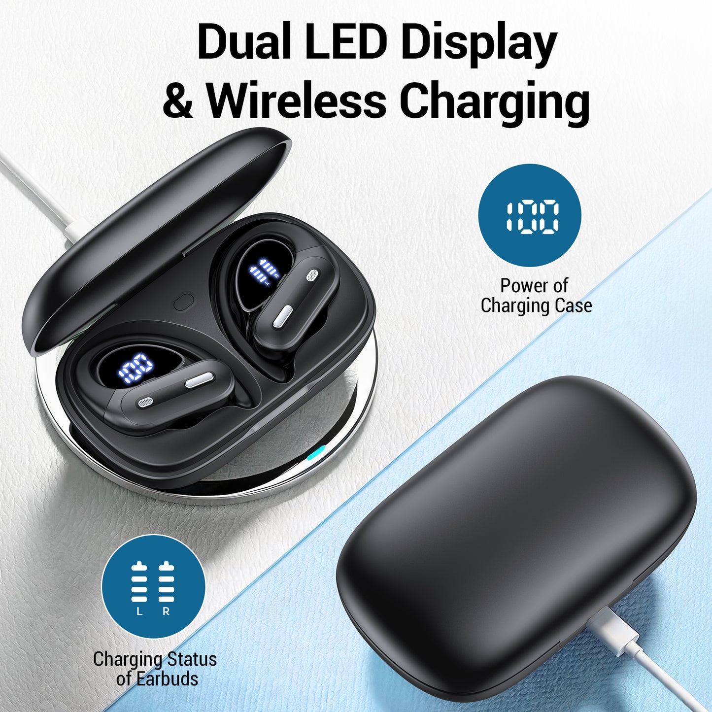 VEAT00L Wireless Earbud, 80Hrs Bluetooth 5.3 Headphones IP7 Waterproof for Sport, Running Wireless Earphones with ENC Noise Cancelling Mics, Deep Bass Over Ear bud with Earhooks for Android, iOS
