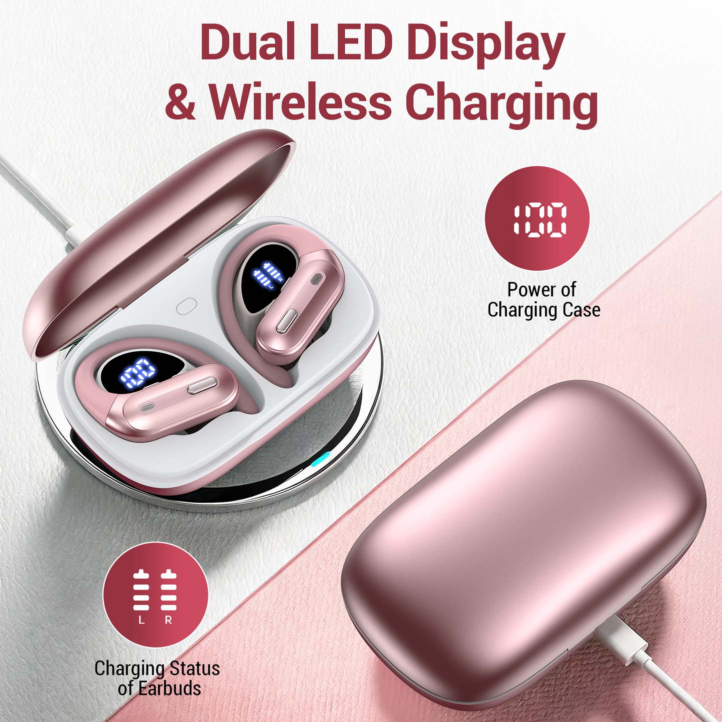 Hybrid Active Noise Cancelling Wireless Ear Buds, 75Hrs Bluetooth 5.3 Headphones IP7 Waterproof for Sport, Running Wireless Earphones with ENC, Deep Bass Over Ear bud with Earhooks for Android, iOS