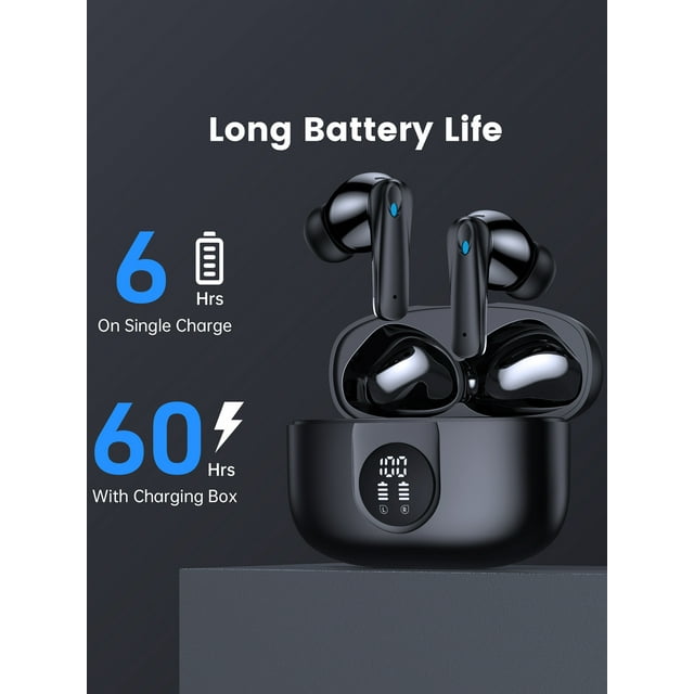 VEAT00L Wireless earbuds, Bluetooth headset 60 hours of battery life with noise cancellation Clear calls Built-in microphone IPX7 waterproof V5.3 Bluetooth earbuds Stereo earbuds for sports and work