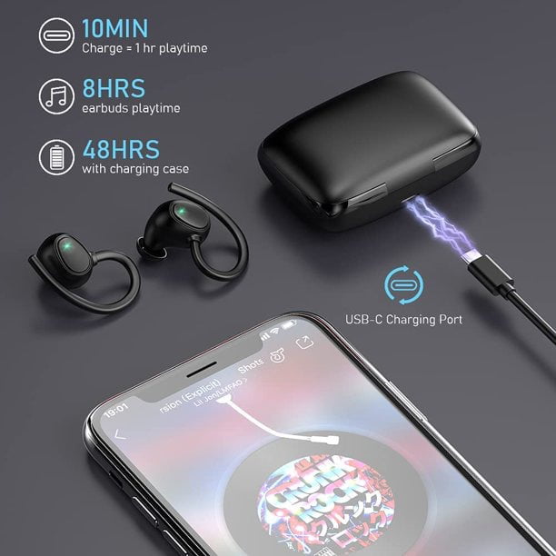 Wireless Earbuds Bluetooth Headphones 48hrs Play Back Sport Earphones with LED Display Over-Ear Buds with Earhooks Built-in Mic Headset for Workout