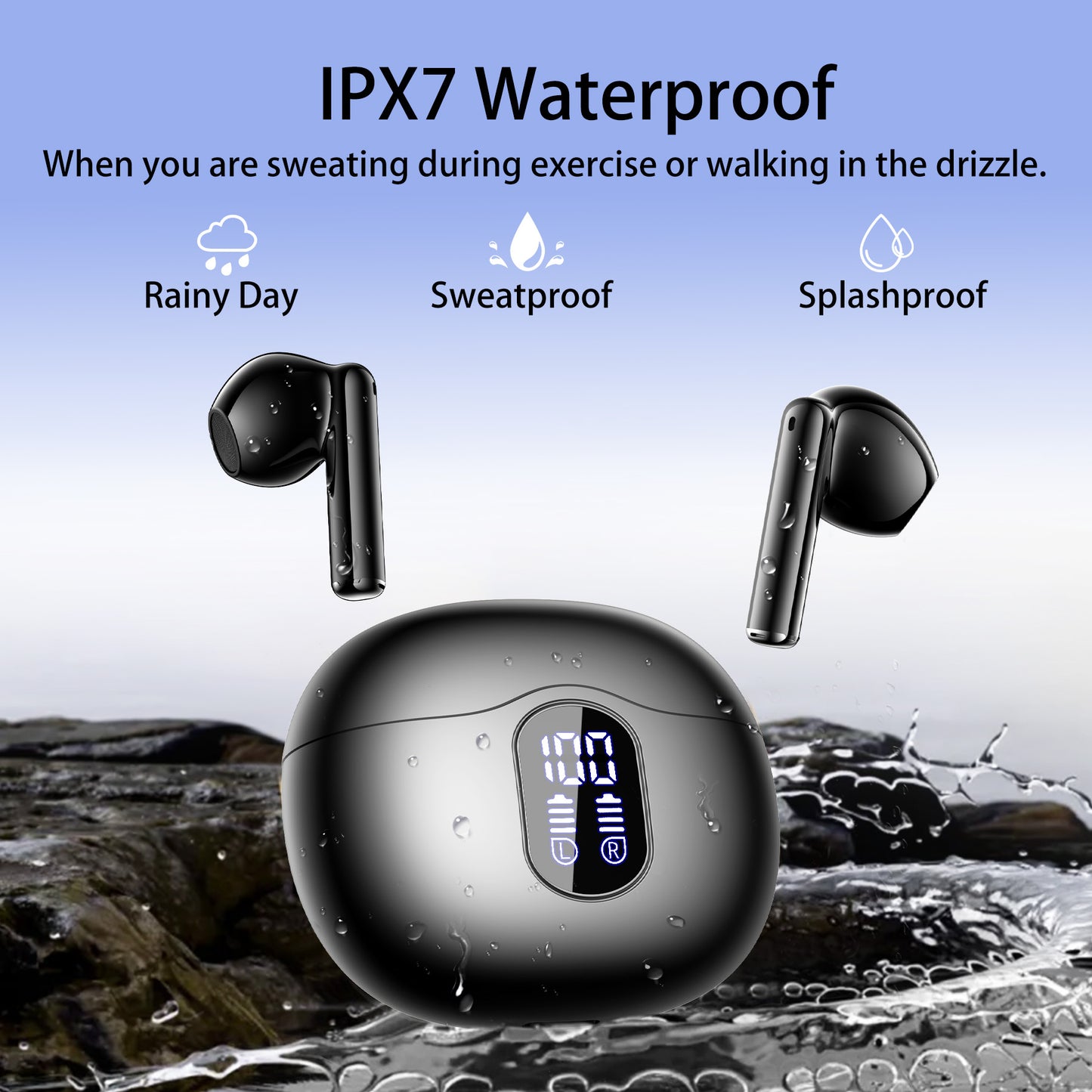 Wireless Earbuds, Bluetooth Headphones Hi-Fi Stereo 3D Bass Ear Buds, 4 ENC Noise Cancelling Mic, 34Hrs USB-C in-Ear Earphones, IP7 Waterproof Workout Sport for Laptop Pad Android iOS