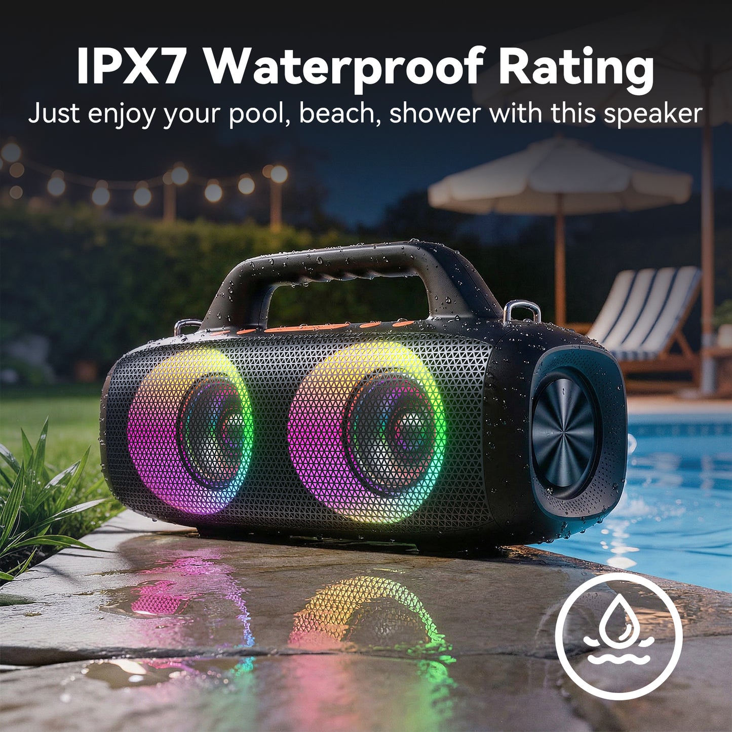 VEATOOL Portable Bluetooth Speaker, 80W Peak Loud Outdoor Speaker with Bass, 24H Playtime, RGB Lights,Portable Wireless Speakers for Outdoor, Home, Party, Pool, Beach, Tailgating, Gym, Work, Gifts