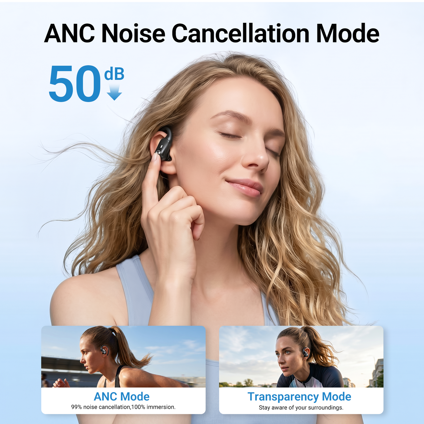 VEATOOL Hybrid Active Noise Cancelling Wireless Ear Buds, Bluetooth Earbuds Stereo Ear Buds, ANC Sports Earphones, IPX7 Waterproof Headset for Workout/Running