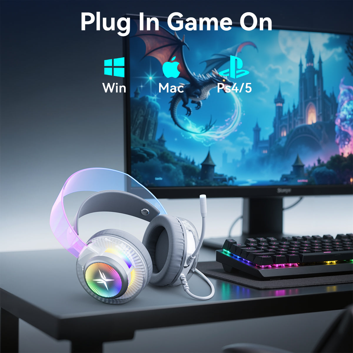 VEATOOL G5 Wired USB Gaming Headset,7.1 Surround Sound Gaming Headphones,Vibrant RGB - Game/Chat Balance, Over Ear Headphones with Noise Canceling Mic for PC, PS5/PS4, Laptop, Mac