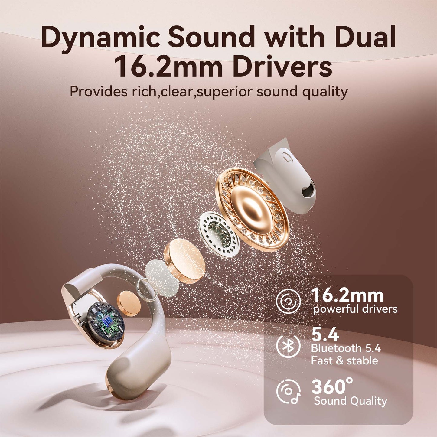 VEATOOL Wireless Earbuds Open Ear Headphone Sport, Bluetooth 5.4 Earbud, 50Hrs Earphone with Earhook, Noise Cancelling Mic,Light Weight Comfortable Fit,Suitable for Running,Workouts