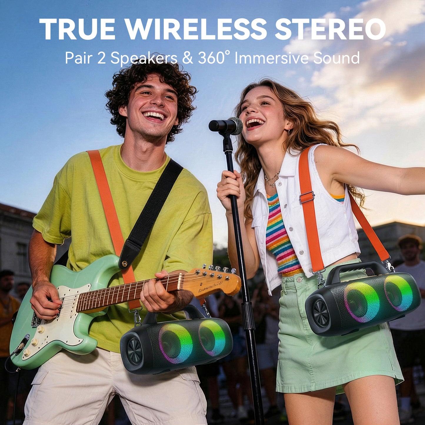 VEATOOL Portable Bluetooth Speaker, 80W Peak Loud Outdoor Speaker with Bass, 24H Playtime, RGB Lights,Portable Wireless Speakers for Outdoor, Home, Party, Pool, Beach, Tailgating, Gym, Work, Gifts
