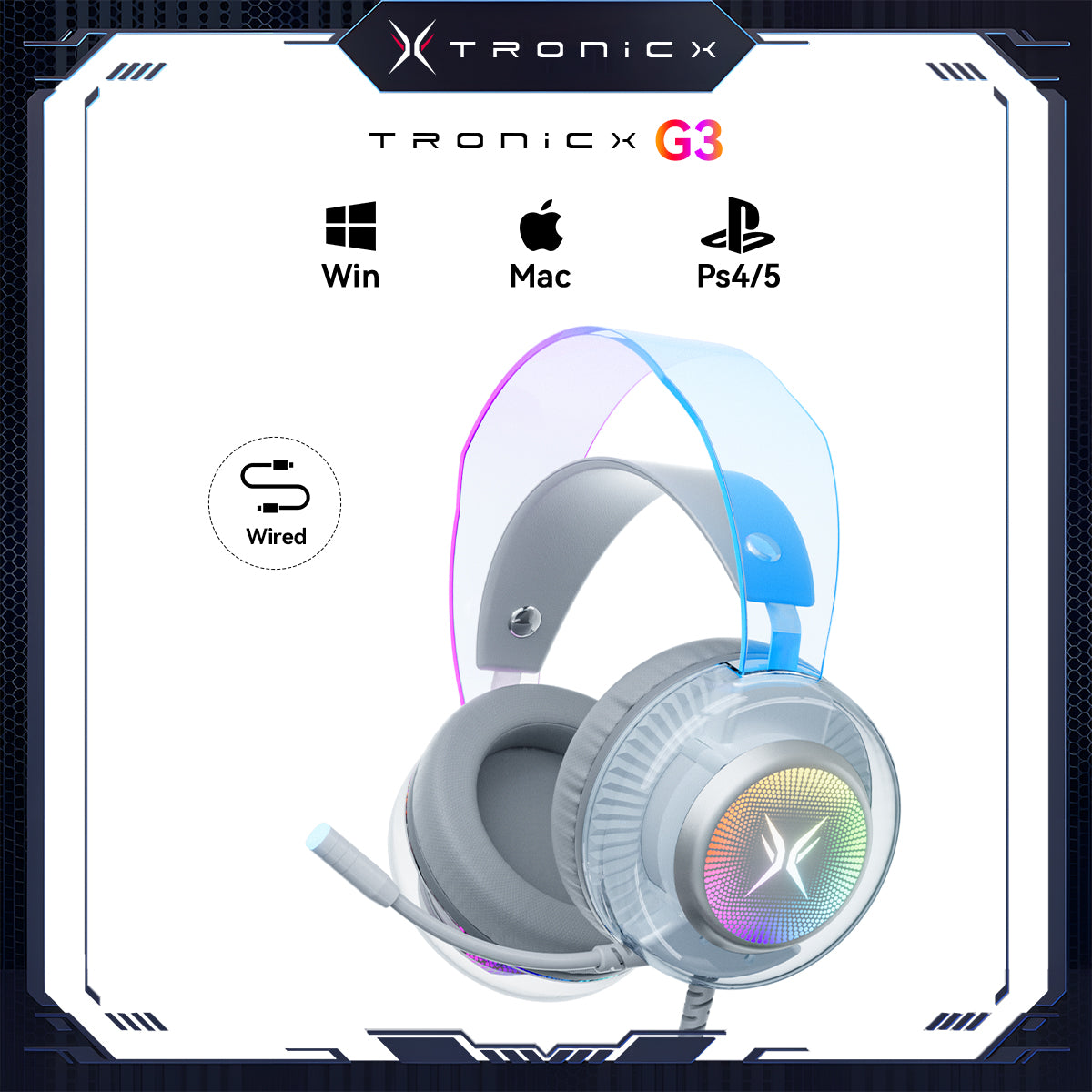 VEATOOL G5 Wired USB Gaming Headset,7.1 Surround Sound Gaming Headphones,Vibrant RGB - Game/Chat Balance, Over Ear Headphones with Noise Canceling Mic for PC, PS5/PS4, Laptop, Mac