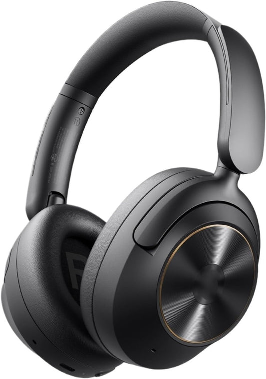VEAT00L Wireless Bluetooth 6.0 Headphones, -48dB Hybrid Active Noise Cancelling Over Ear Headset, 75H Playback Hi-Fi Stereo, Foldable Lightweight Bluetooth Earphones for Travel/Home/Office (Black)
