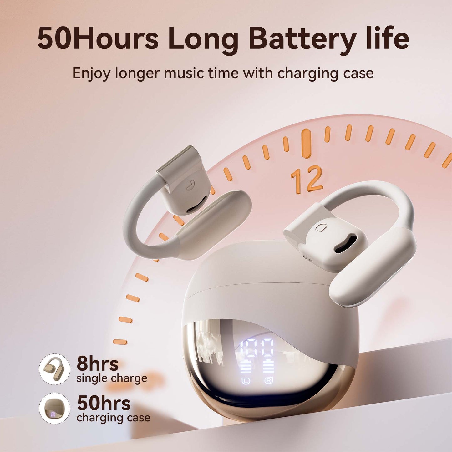 VEATOOL Wireless Earbuds Open Ear Headphone Sport, Bluetooth 5.4 Earbud, 50Hrs Earphone with Earhook, Noise Cancelling Mic,Light Weight Comfortable Fit,Suitable for Running,Workouts