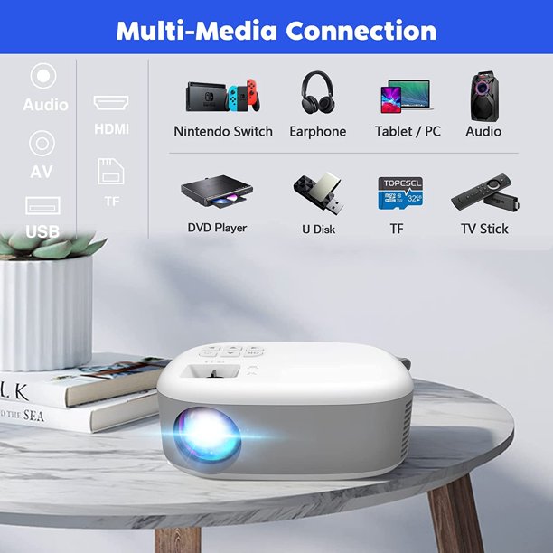 Mini Projector, Portable Projector for iPhone, 9000Lumens Full HD 1080P Supported Movie Projector, Portable Video Projector Compatible with TV Stick, Phone, HDMI, USB, TF