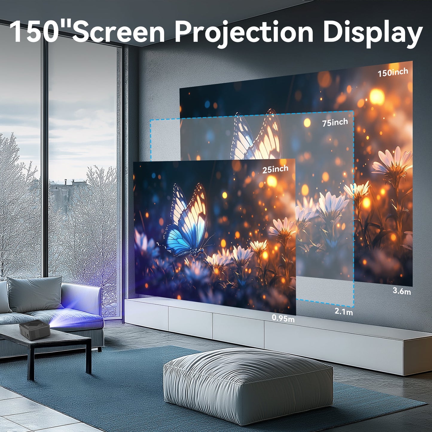 Losei 5G/2.4G WiFi Bluetooth Projector, 16000Lux 4K Support Movie Projector with HiFi Speaker 4P Keystone Correction 300"Display Compatible with TV Stick,Phone,HDMI/USB/TF/AV/AUX