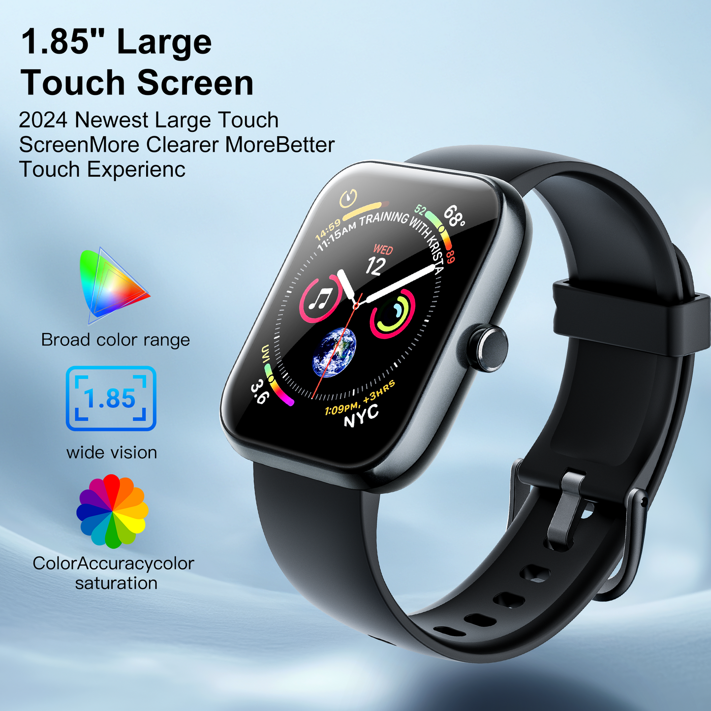 STA Smart Watch,IP68 Waterproof Smartwatch for Women Men 180+ Sports Modes,1.85-inch Fitness Tracker with Bluetooth Call(Answer/Make Calls) STA Smartwatch Compatible with Android and iPhone (Black）