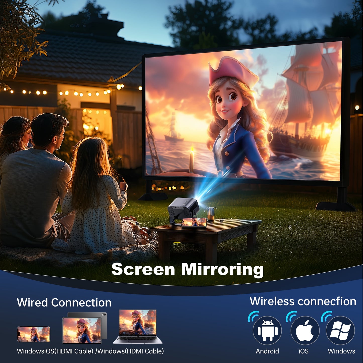 [Electric-Focus] Losei 5G/2.4G WiFi Bluetooth Projector,4K Support Native 1080P,300''Display Screen for Home Theater & Outdoor Movies Projector Compatible with iOS/Android