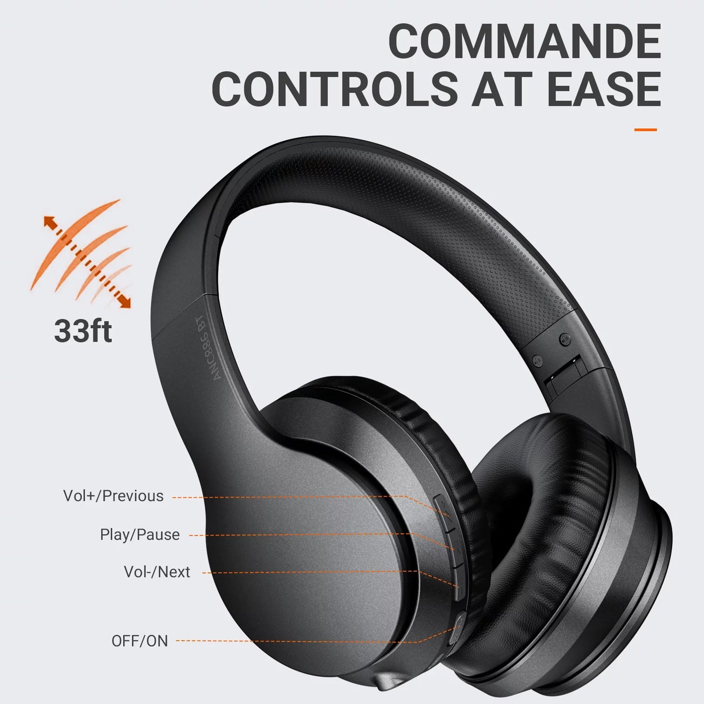 OKEEFE Hybrid Active Noise Cancelling Headphones, Wireless Over Ear Bluetooth Headphones, 16H Playtime, Hi-Res Audio, Deep Bass, Memory Foam Ear Cups, for Travel, Home Office