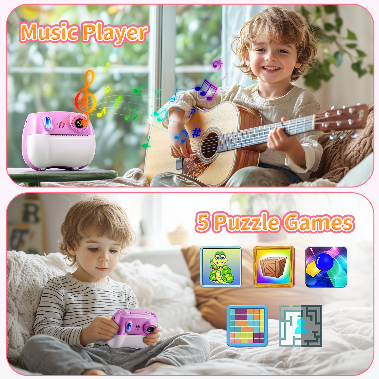 Losei Selfie Digital Camera for Kids with 1080P Video, Instant Print Camera with 2 Rolls Print Paper & 32G Card for DIY, Fun Gift for Girls Boys 3-12 Years Old (Pink)