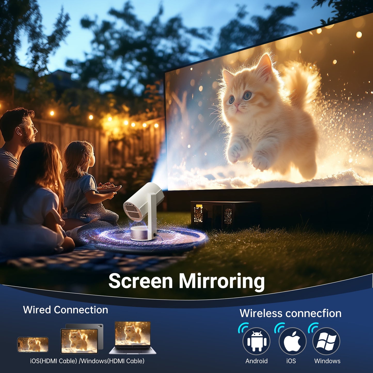 4K Projector with WiFi and Bluetooth, 3D Stereo Sound & Auto Keystone Video Projector, 600 ANSI Outdoor Movie Projector, 50% Zoom, MAX 220''Display