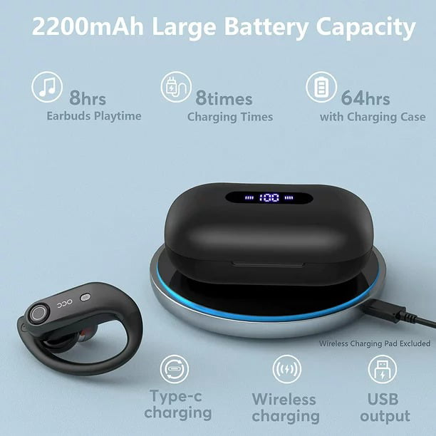 Bluetooth Headphones 4 Mic Noise Cancelling for Calls, Wireless Earbuds with 2200mAh Charging Case, Support Wireless Charging, Compatible with iPhone 13 Pro Max XS XR Samsung Android