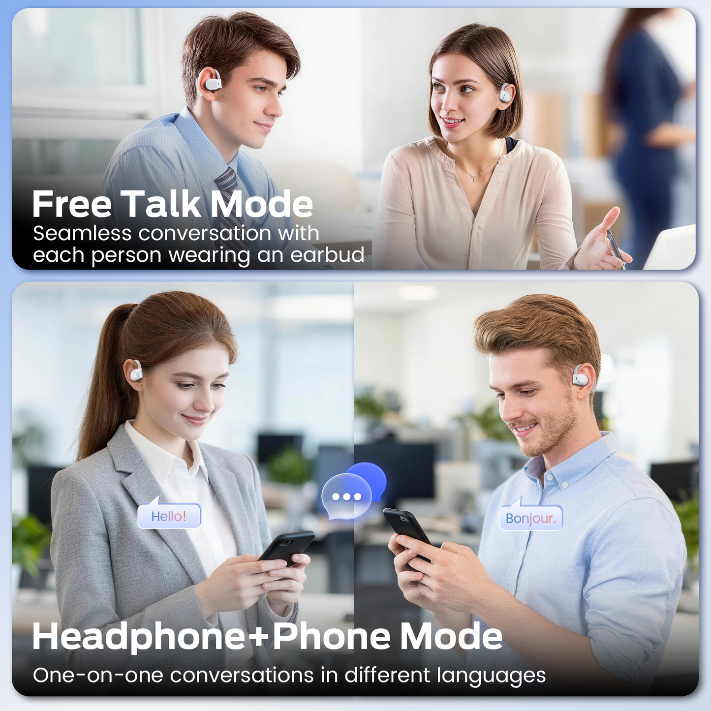 AI Translation Earbuds Real Time, 164 Language Translator Earbuds 4-in-1 Translation Headphones, Audifonos Traductores Inglés Español Open Ear Headphones with Audio and Video Calls, For Business