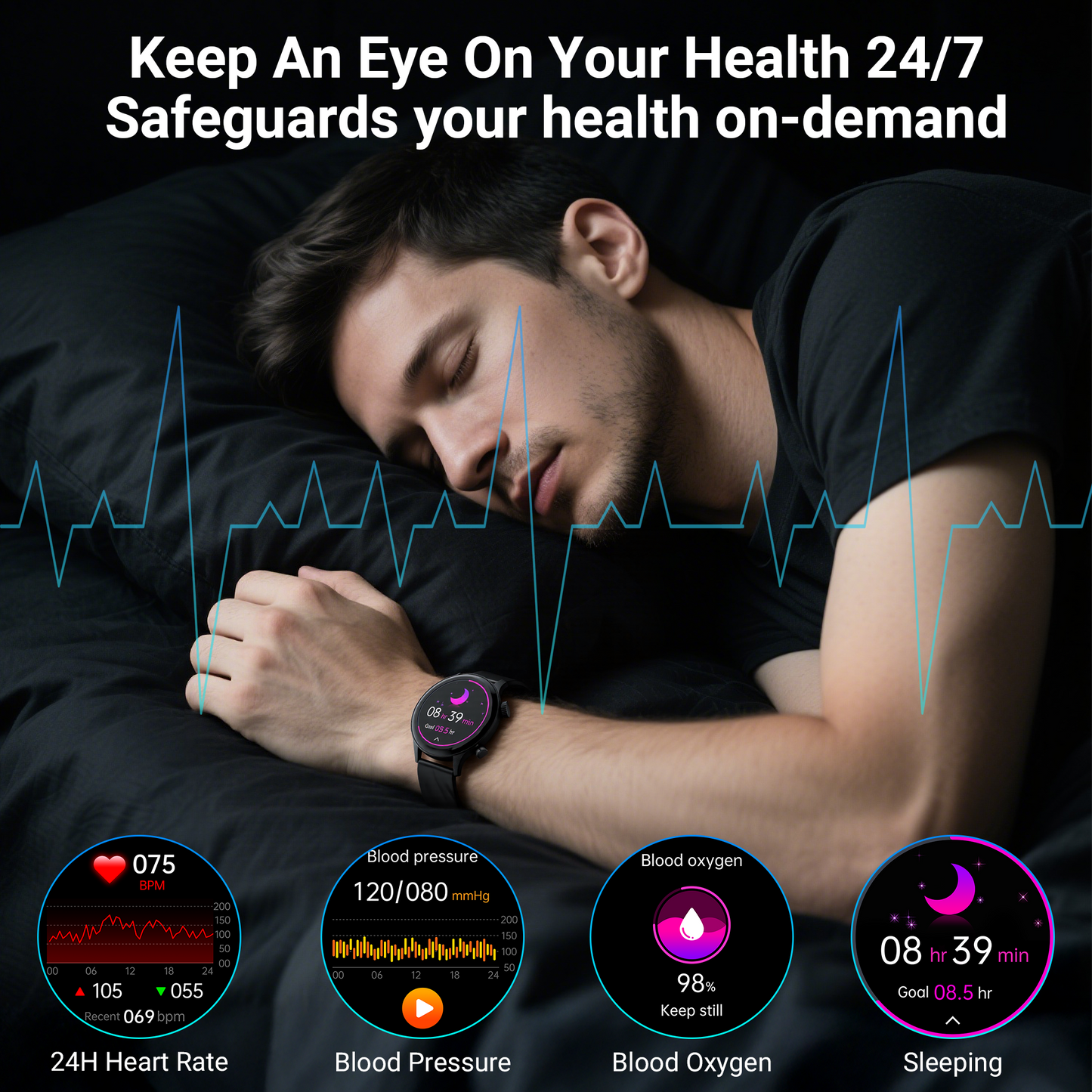 STA Smart Watch,IP68 Waterproof Smartwatch for Women Men 180+ Sports Modes,1.39-inch Fitness Tracker with Bluetooth Call(Answer/Make Calls) STA Smartwatch Compatible with Android and iPhone (Black)