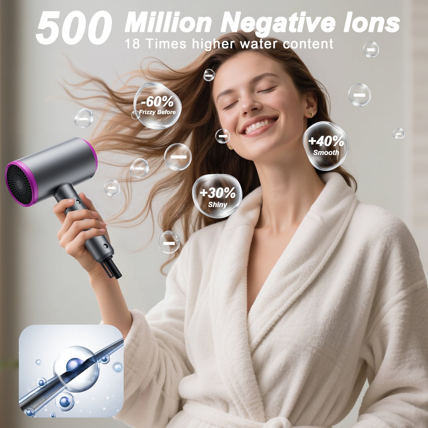Professional Ionic Hair Dryer 2400 Watt Blow Dryer with Diffuser and Concentrator Nozzles Foldable and Portable Travel Hairdryers 57°Constent Temperature for Home Use and Travel Pink